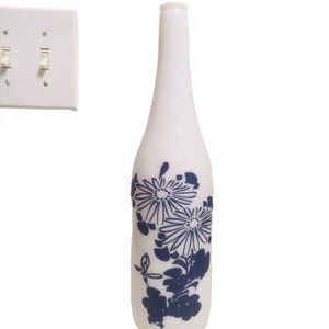 Tall Milk White Oriental Bottle-Cobalt Blue Design